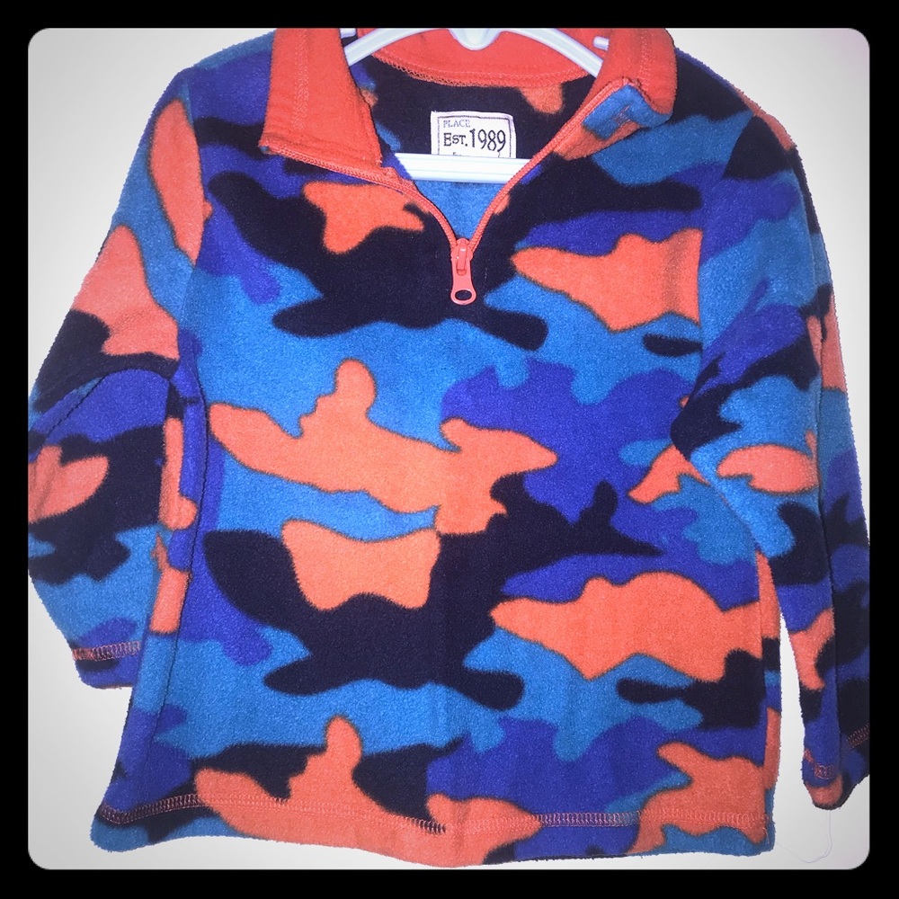 2T Fleece Pull over jacket. Blue and orange Camo